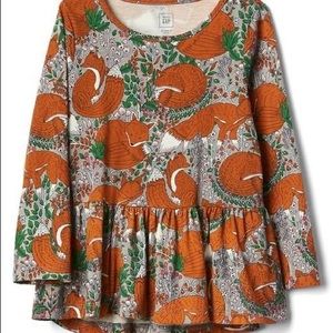 Gap Floral Fox Peplum Blouse 100% Jersey